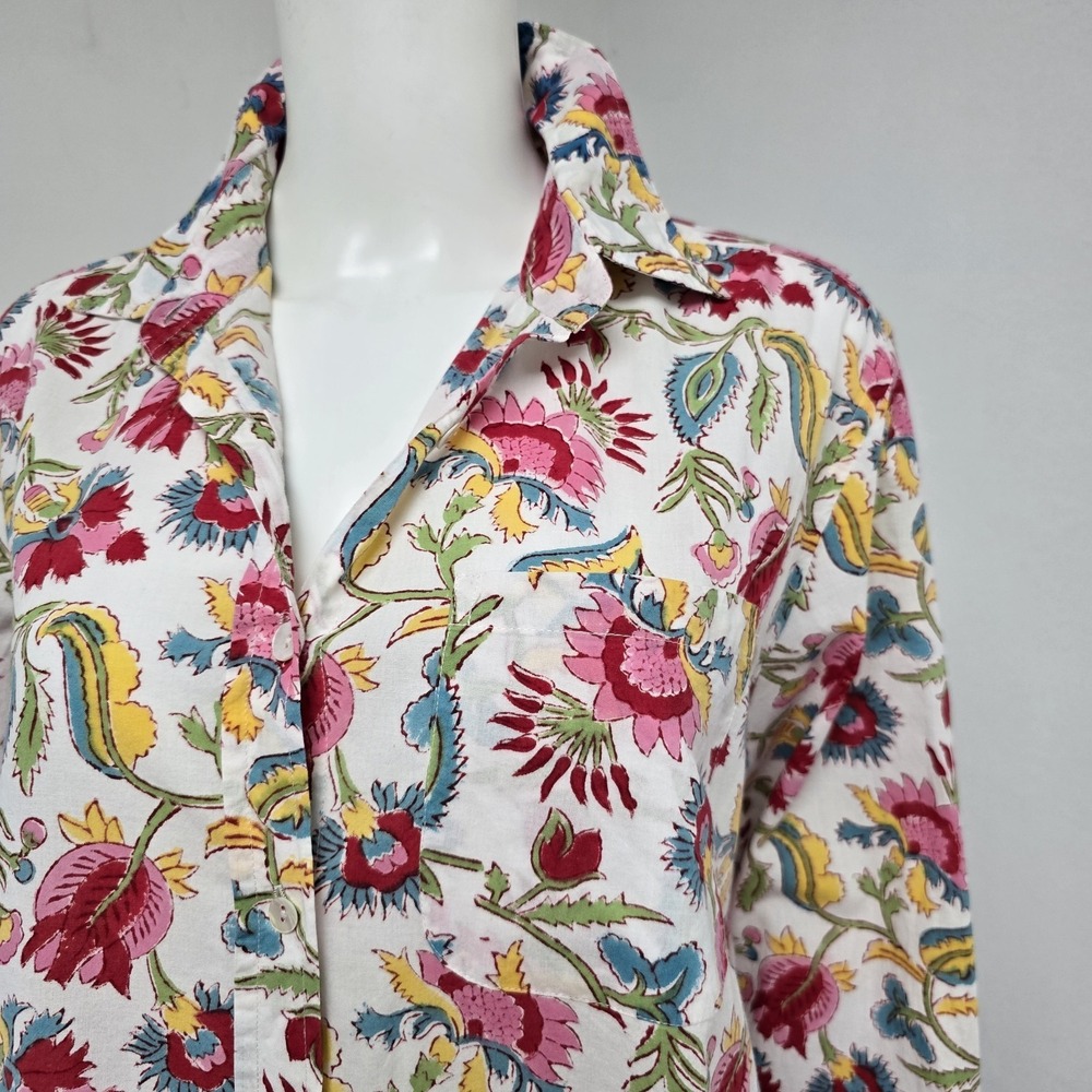 Mary Marshmallow India Floral Shirt Size M Relaxed Button Down Long Sleeve Boho - Picture 3 of 9